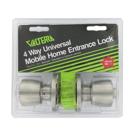 Valterra DOOR LOCK, ENTRANCE, 4-WAY UNIVERSAL, KNOB X KNOB, SS, CLAM SHELL L32CS010